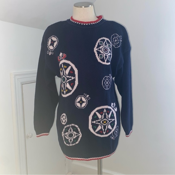 Liz wear Nautical compass Navy Sweater medium - Picture 1 of 5